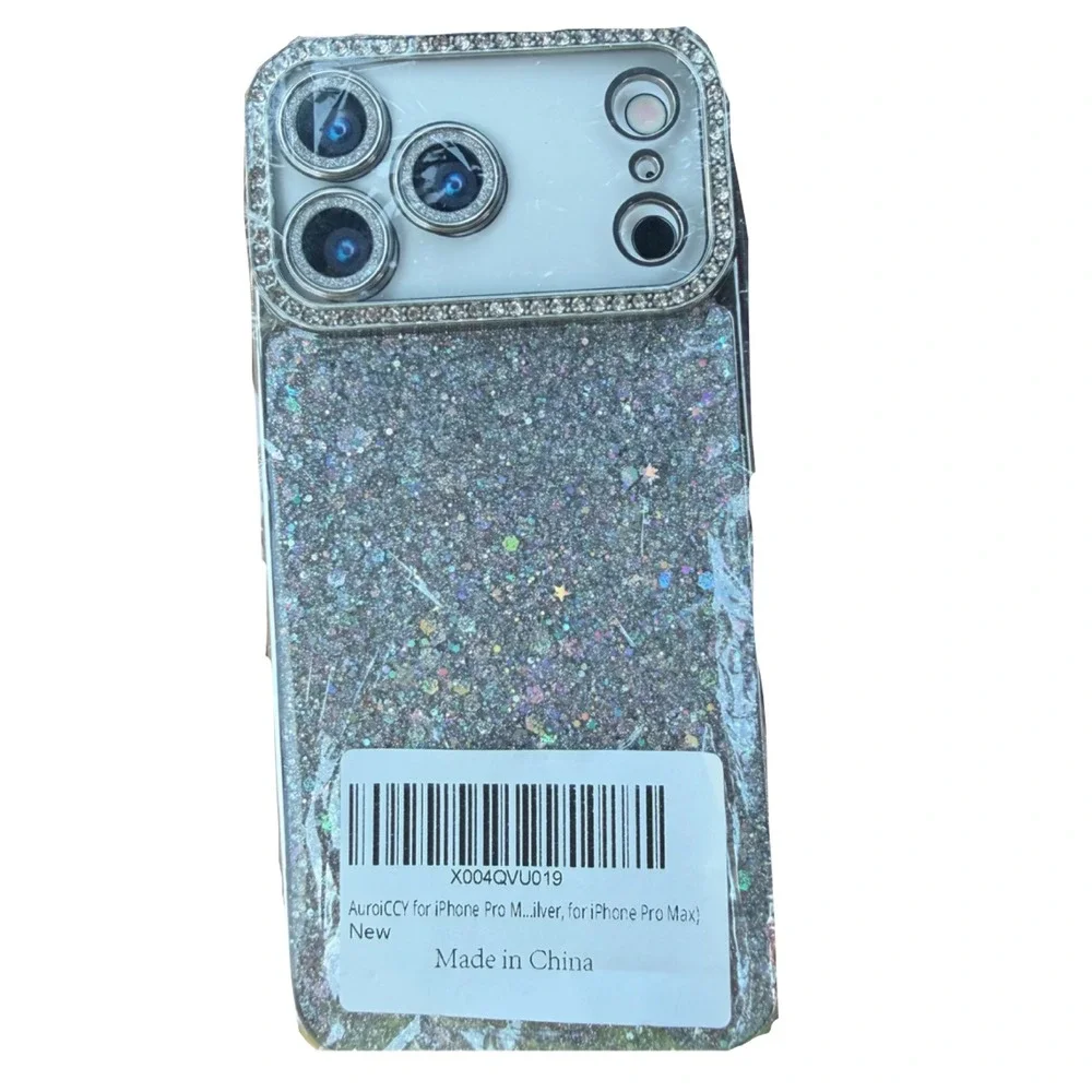 NWT iPhone 17 Pro Max Glitter Case Bling Rhinestone Camera Shockproof Silver